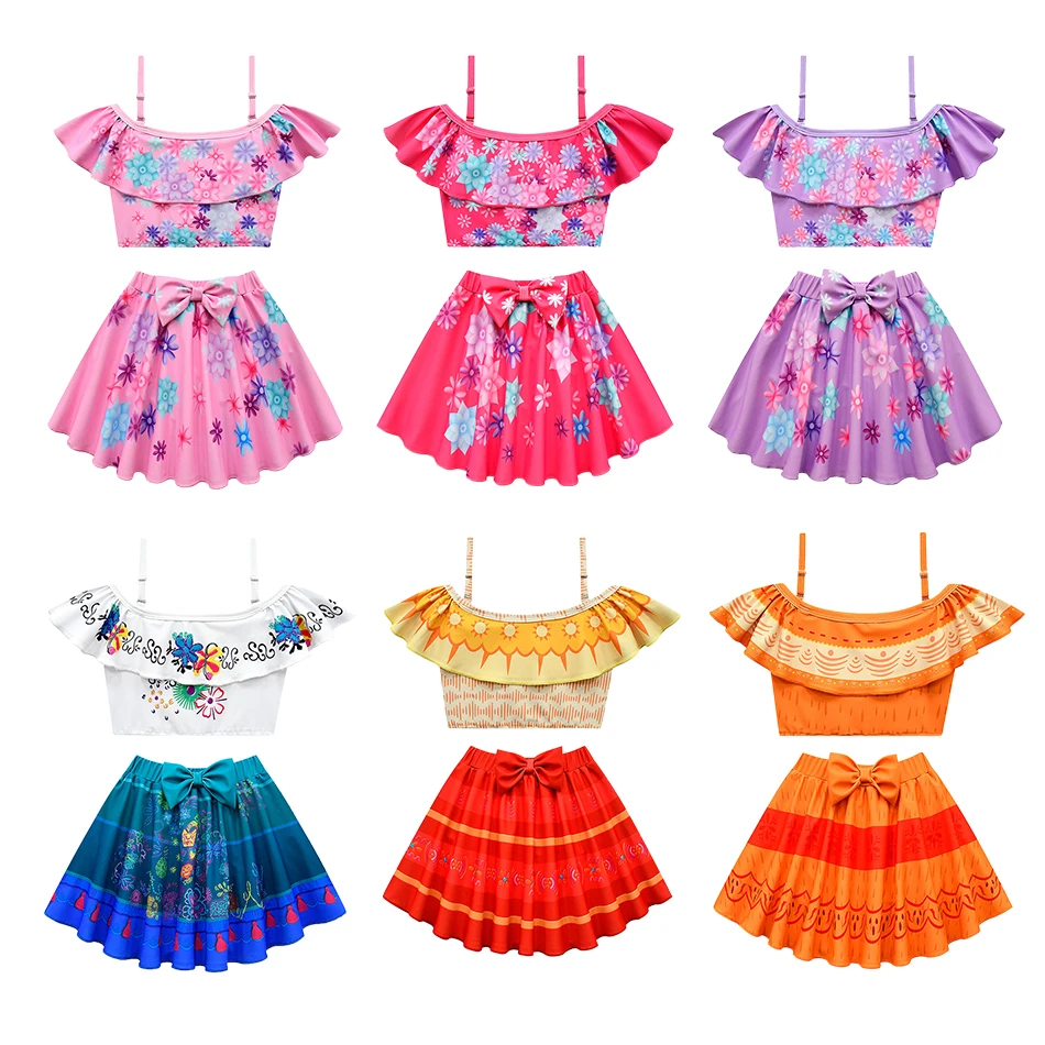 

Kids Encanto Outfit Children Princess Birthday Flower Swimsuit Little Girl Pepa Cosplay Ruffles Clothes Madrigal Evening Costume