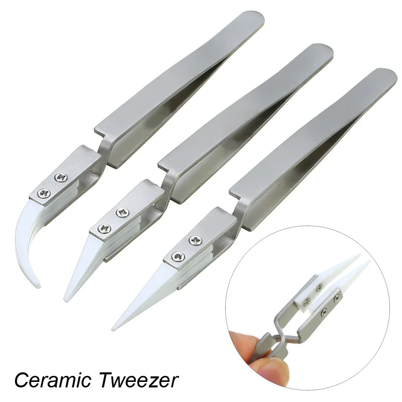 3Pack Ceramic Straight Tip Electronic Soldering Tweezers Anti Static Reverse Resistant Precision Chuck Ceramic Tweezers forcep Precision tweezers tweezer tool esd anti static tweezers soldering tweezers ceramic tweezers