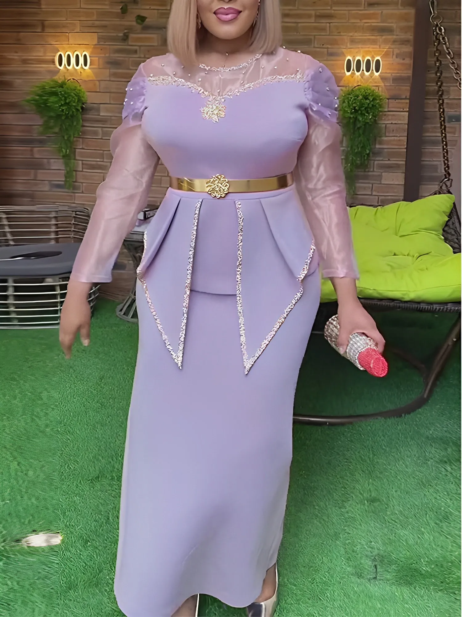 

Chic and Elegant Prom Dresses for Women Summer Beads Patchwork Mesh Long Sleeve Ruffle Maxi Robe Wedding Guest Birthday Vestidos