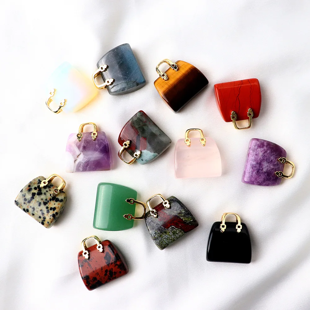 15pcs Natural Stone Mini Bag Ornament Healing Crystal Reiki Gemstone Pendant Crafts Home Decoration Gift