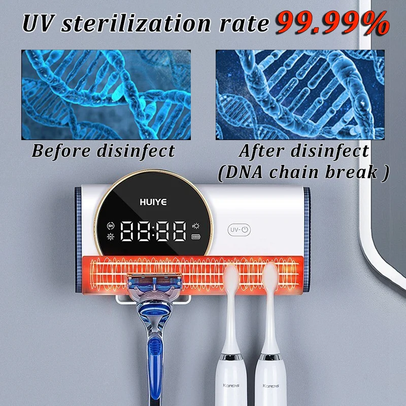 Shaver and Toothbrush Sterilizer Fast Drying Wall Mounted Shaver Holder UV Toothbrush Sterilizer With LED Display For Bathroom