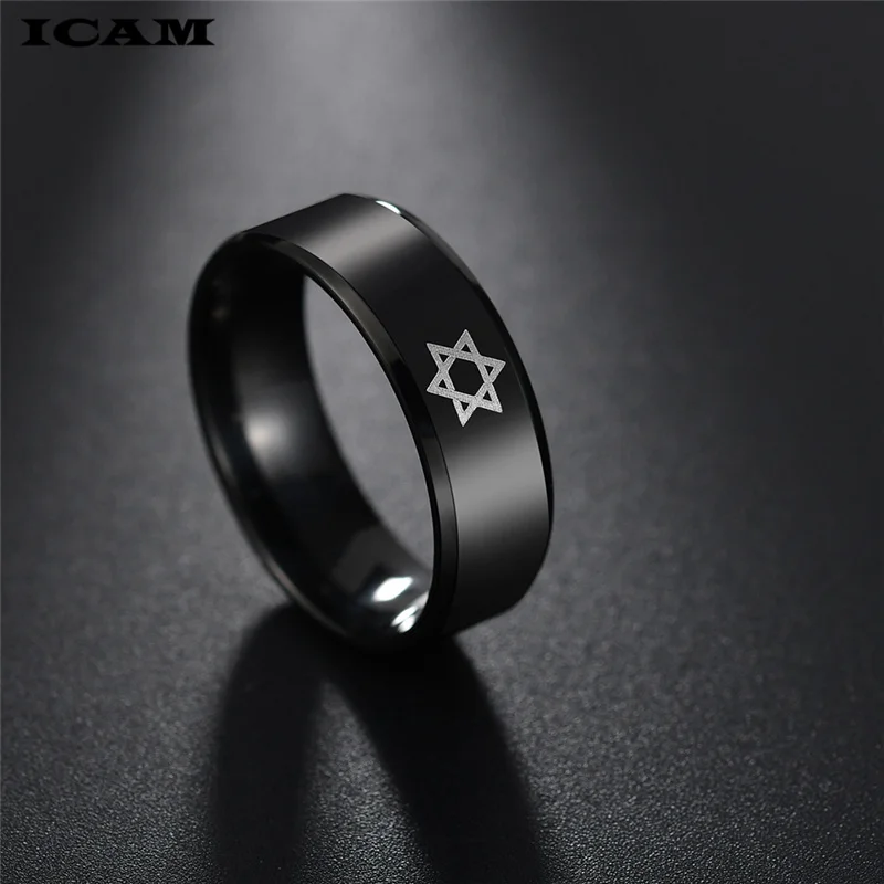 ICAM Black Star of David Ring Men Religious Judaism Israel Jewish Jewelry Men Ring Stainless Steel Obsidian David Star Rings 5
