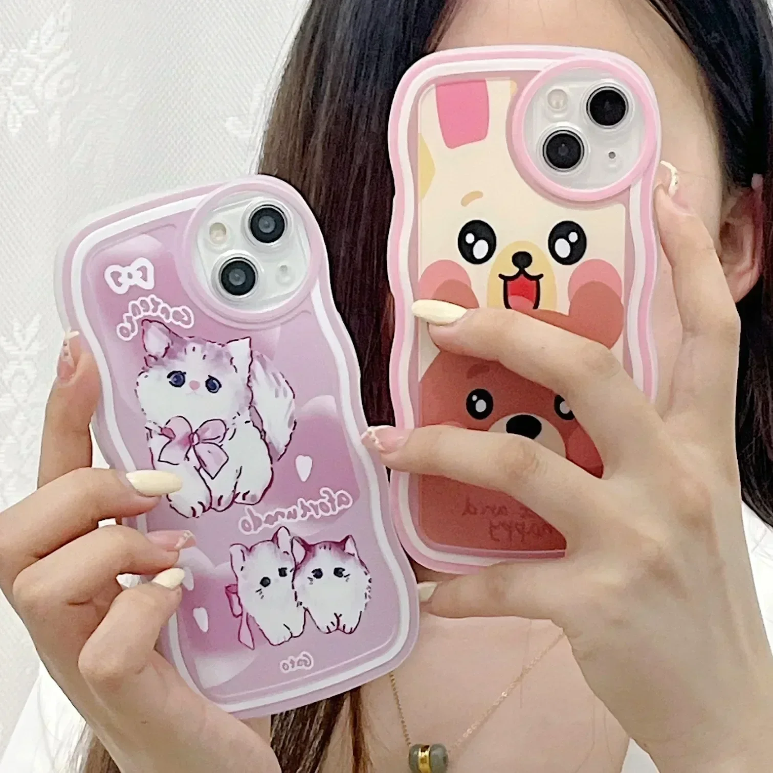 Custodia In Silicone Trasparente Wave Edge Per Xiaomi Mi 13T Pro Coque Poco X5 X3 Nfc F4 X4 M3 M4 Pro Funda Painted Cute Cat Brown Bear
