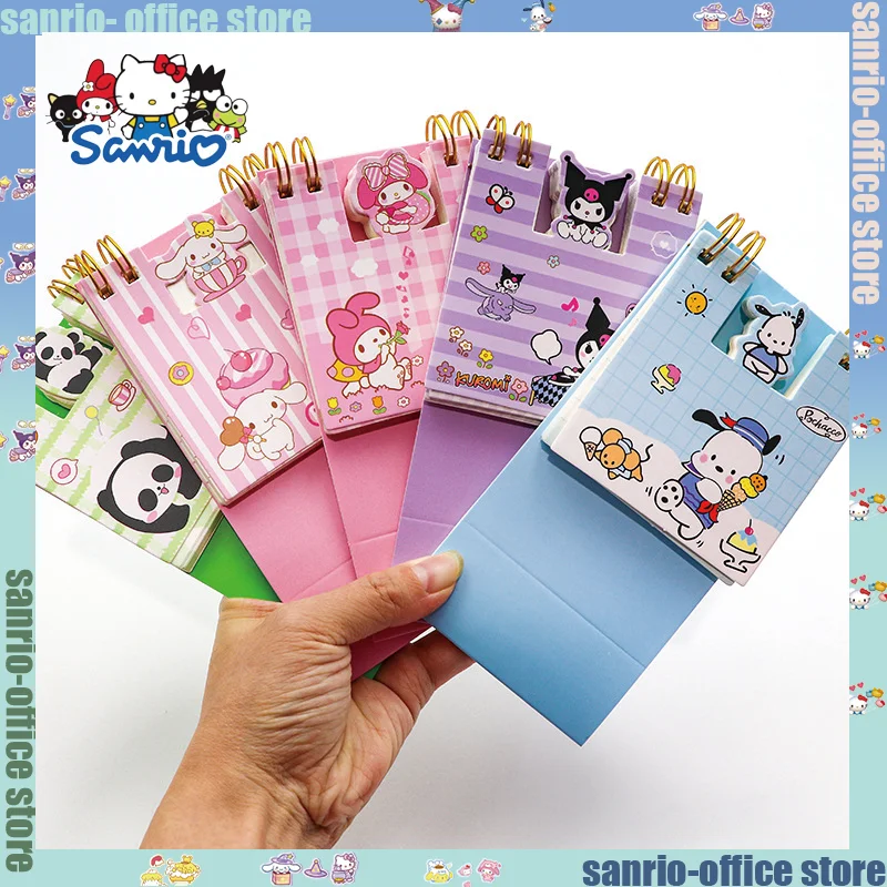 24pcs-box-sanrio-stationery-cartoon-kuromi-pochacco-mini-coil-notebooks-student-cute-color-page-memo-word-books-office-supplies