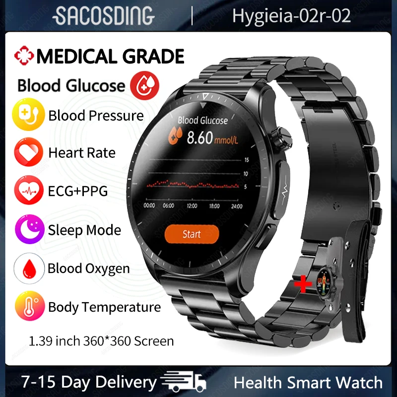 

Smart Watch ECG+PPG Blood Glucose Body Temperature True Blood Oxygen Smartwatch 1.39 inch 360*360 Screen Heart Rate Health Watch