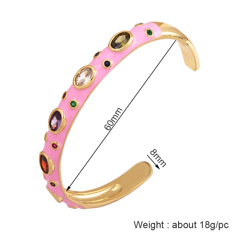 Fashionable Multicolor Gold Plated Gemstone Charm Bangle,Fine Colorful Enamel Open Adjustable Bracelet Jewelry Supply Q35 - Image 2