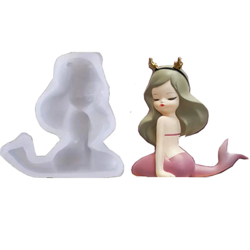 

Sit Mermaid Princess Silicone Mold Resin Kitchen Baking Tools DIY Cake Chocolate Candy Fondant Moulds Dessert Pastry Decoration