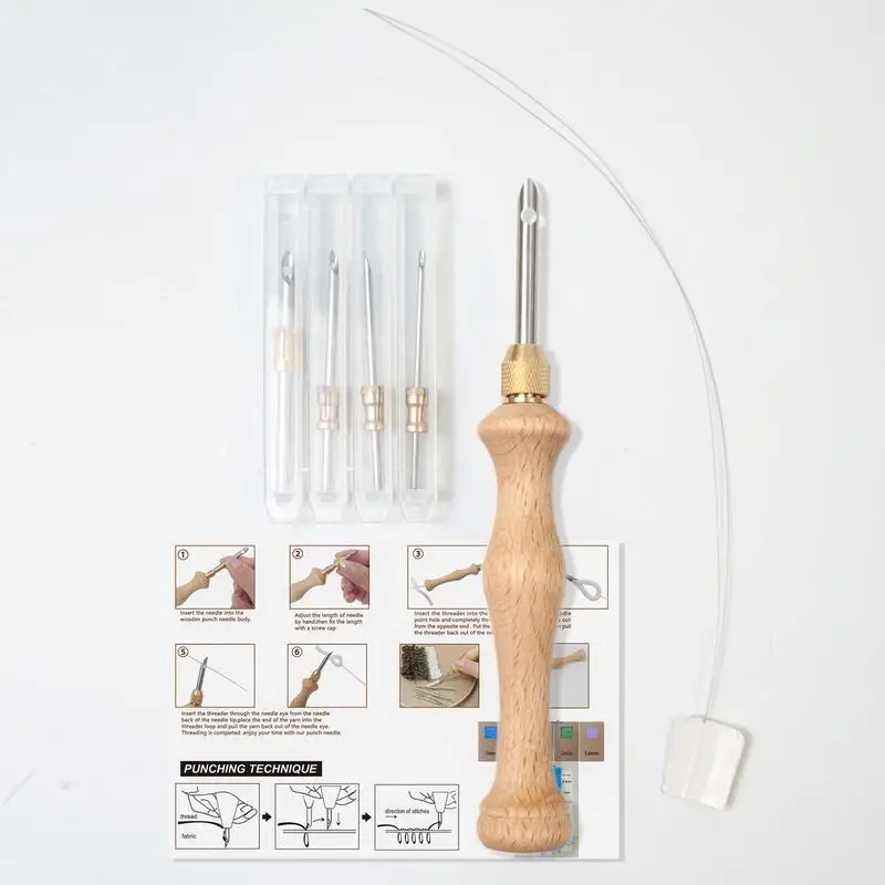Punch Needle Beginners Supplies Kit Punch Pen Embroidery Tools Punching Needles Replaceable Hooking Tool Kits Needle Threader