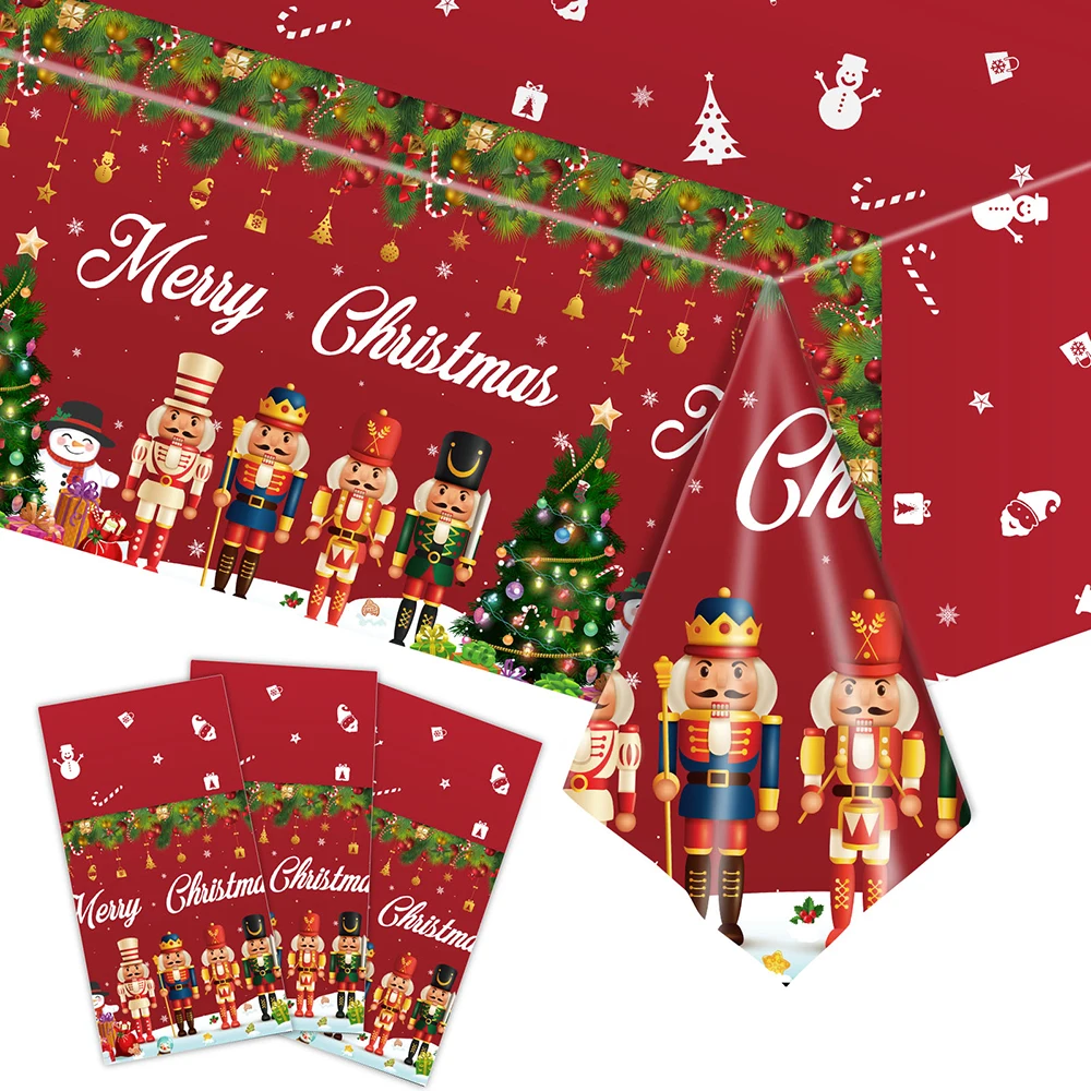 Christmas Disposable Tablecloth Santa Claus Snowman Plastic Table Cover Xmax Party Dining Table Cloth Christmas Decoration 2024