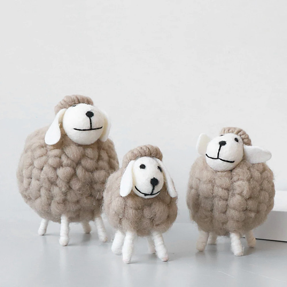 Toys Cartoon Kid Gift Birthday Miniatures Wool Felt Sheep Mini Table Ornament Home Furnishings Desktop Decor Figurines