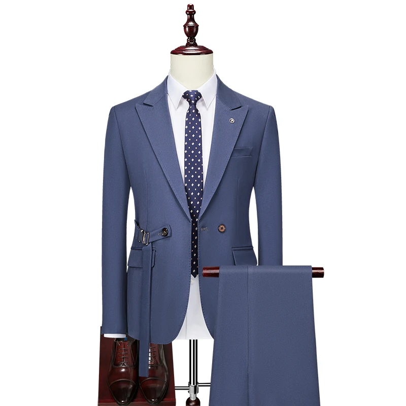 

(Jacket + pants) New wedding dress men's solid color dress slim fit men's business suit 2-piece formal tuxedo groom suit S-6XL