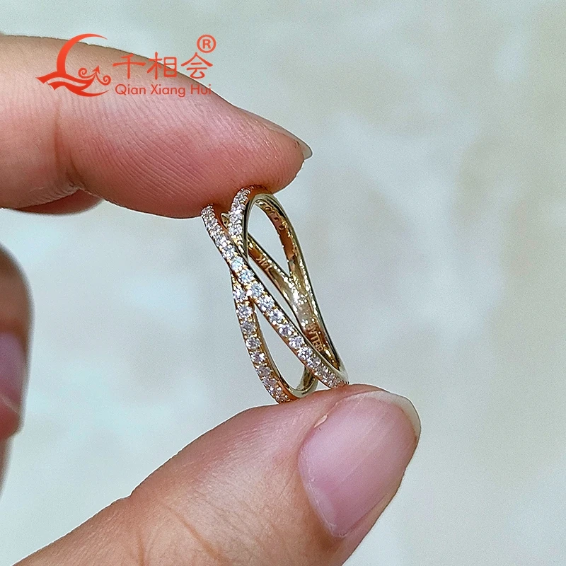 Yellow color X cross two band Melee 1.2mm white color  Moissanite Diamond Silver 925 Ring Jewelry for dating gift