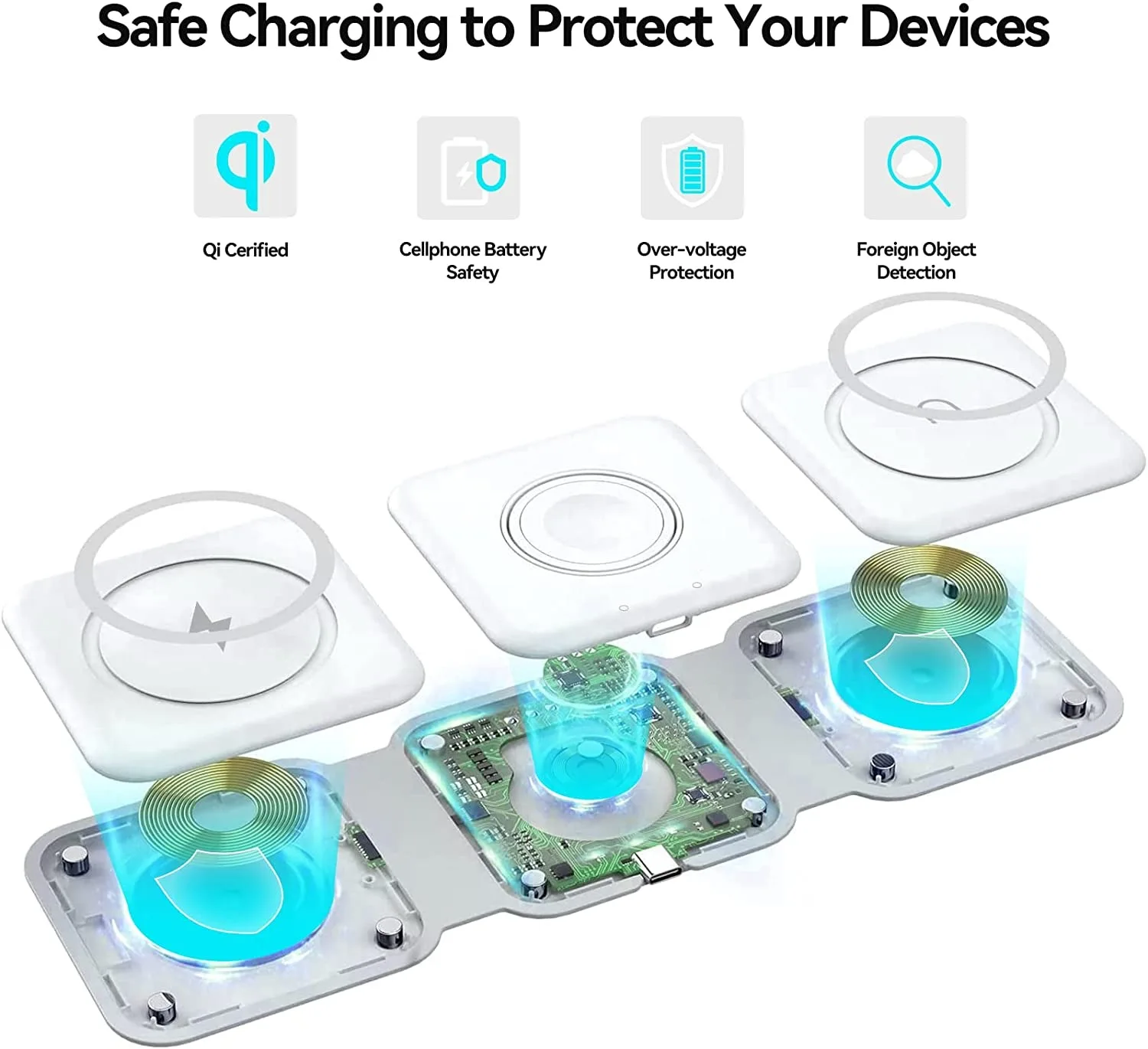 Fast Wireless Charger Pad 3 in 1 Foldable Magnetic Charging Station for iPhone 14 13 12 Pro Max Mini Plus Apple iWatch 8 Airpods