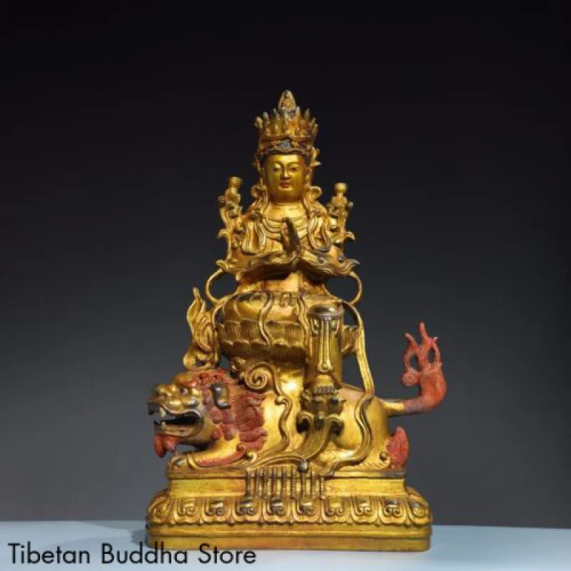 

18-дюймовая китайская буддистская латунная позолота Guanyin статуя Будды Бодхисаттва