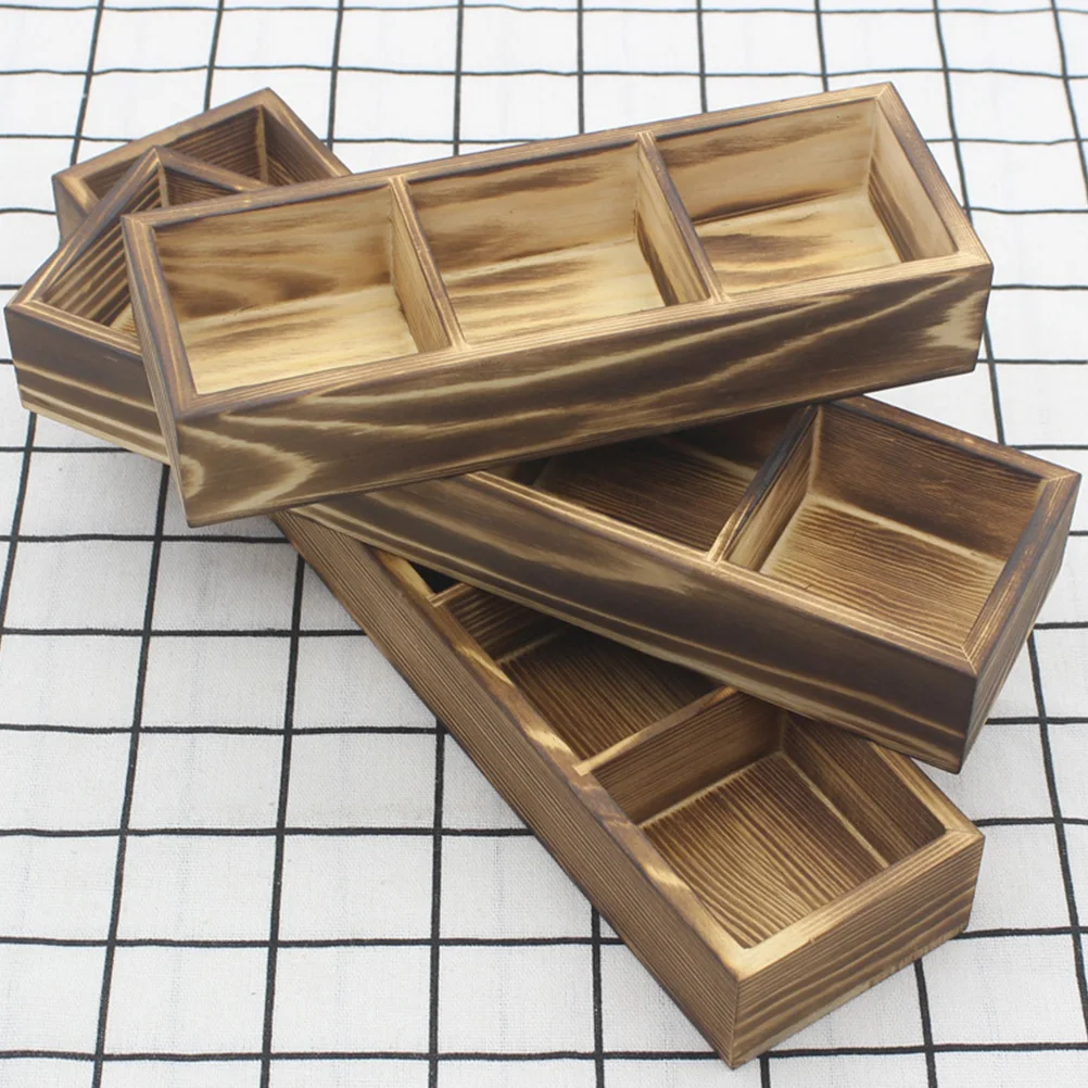 Three Compartments Wooden Storage Box Tea Organizer Kitchen Container Coffee Packets Sugar Salt Pepper Tea Bag Holder Bag