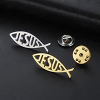 Teamer Jesus Fish Pin Brooch Stainless Steel For Women Man Christian Symbols Vintage Trendy Amulet Jewelry Vintage Accessory 5