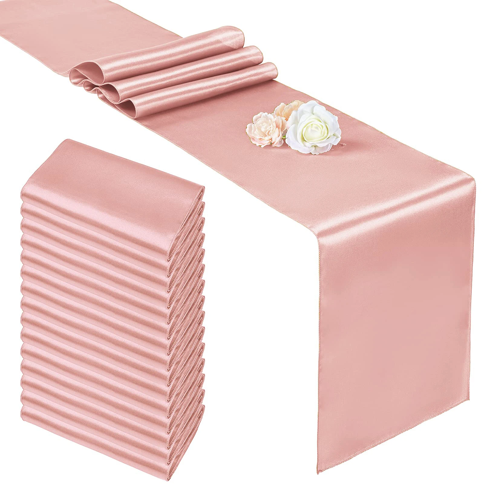 25 Tovaglioli In Raso Rosa Con Fiocco Prelegato, 24,9x24,9 Cm, Riutilizzabili, Decorazioni Per Matrimoni, Compleanni, Baby Shower E Addii Al Nubilato