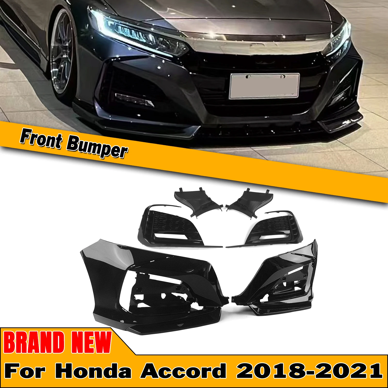 

Car Front Bumper Surround Molding Trim Cover Enclosure Radiator Spoiler For Honda Accord 10th 2018 2019 2020 2021 YOFER Style