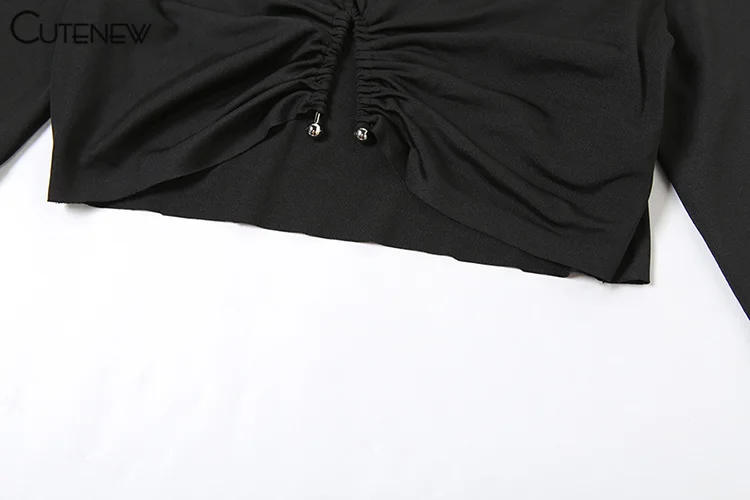 Fashion Matching 2 Piece Women High Street O-neck Full Sleeve Shirring Tees+Split Long Skirts Female Popular Club Sets