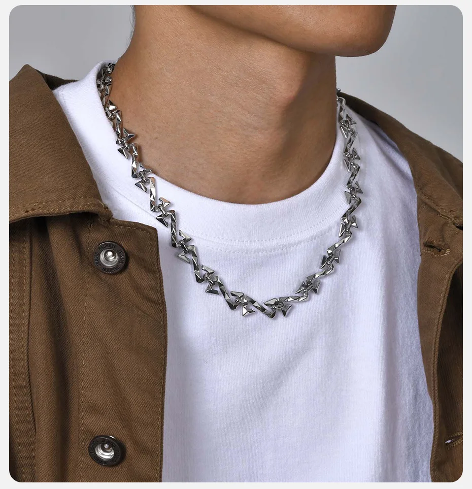 Vnox 11 mm Kettenhalsketten für Männer und Frauen, silberfarbener Unisex-Kettenhalsband, stilvoller Halsband mit Buchstaben Z-Links, cooler Streetwear-Schmuck – Detail 3