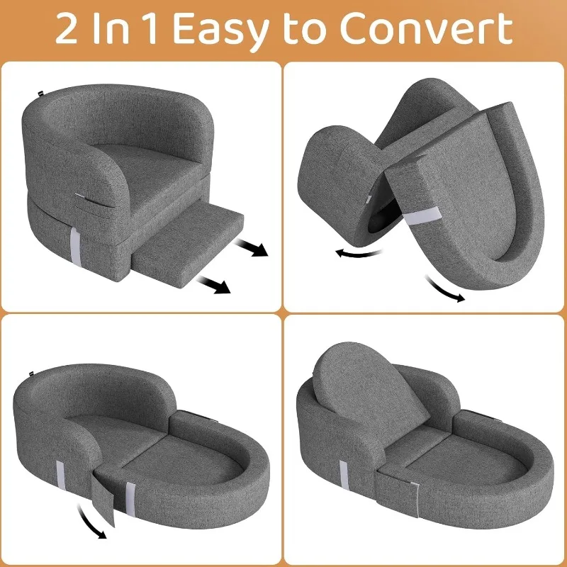 Toddler Travel Bed 2-in-1 Kids Sofa Chair with Removable Cover, Soft Foam Portable Foldable for Carrying Bag 5
