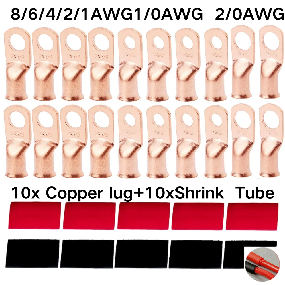 10PCS Copper Ring Terminal Connectors with Heat Shrink Tubing 1