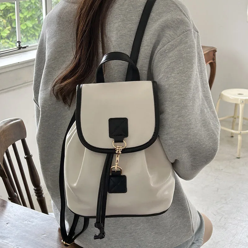 5PCS Small Fragrance Backpack Women's Color Contrast Fashion Pure Color Casual Simple Flip Cover All Small Backpack Wholesale