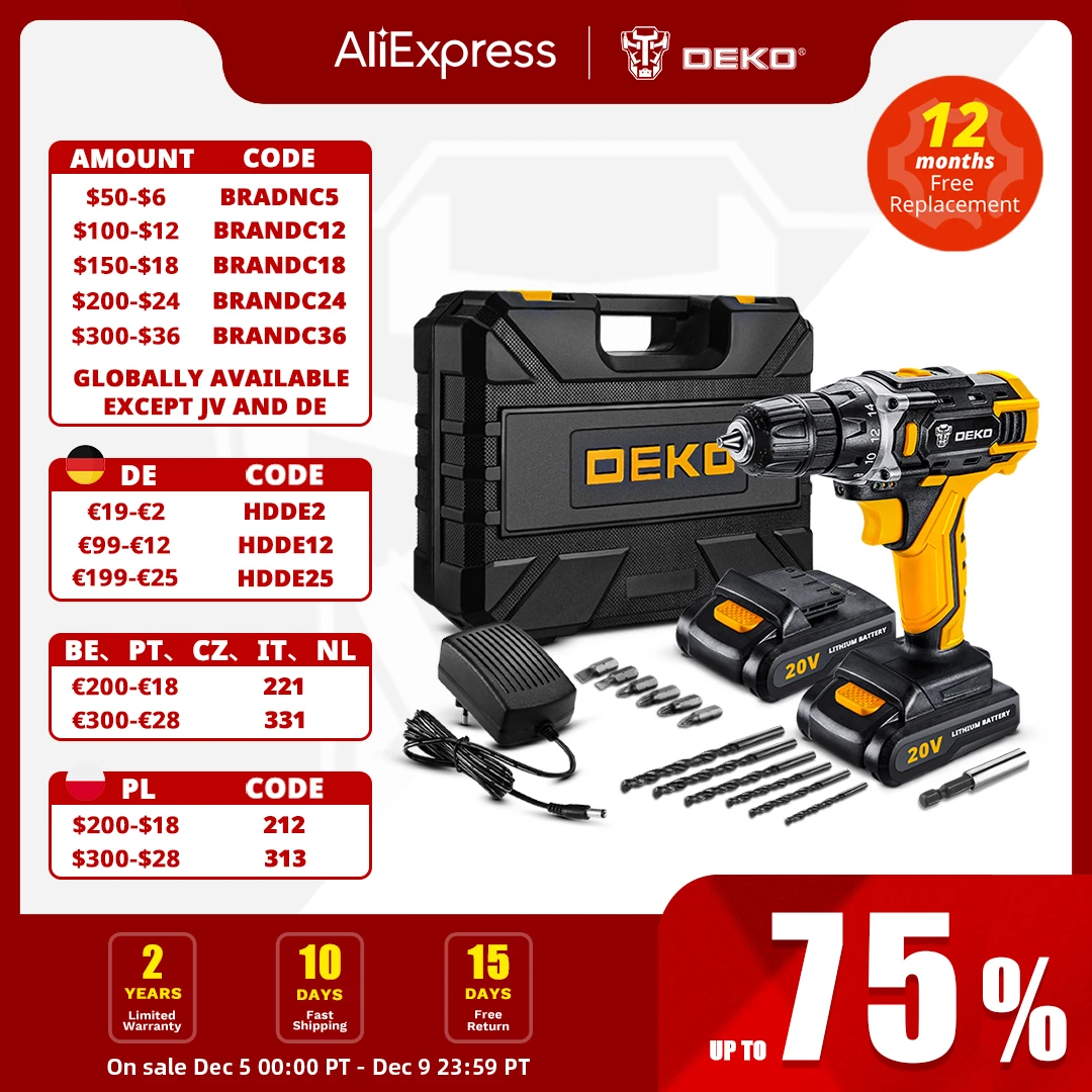 DEKO 20V MAX Cordless Drill Power Tools Wireless Drills Rechargeable ...