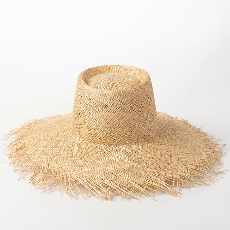 

X424 Adult Raffia Straw Sun Cap Wide Brim Beach Hat Sun Protection Shading Beach Cap Brimmed Raffia Straw Panama Hat