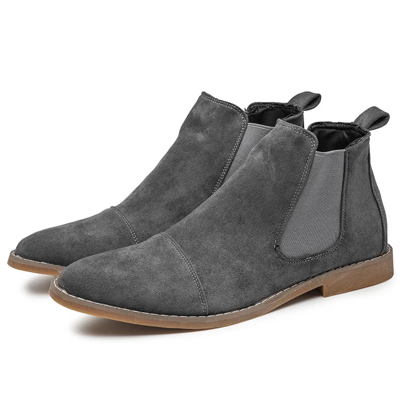Fashion Yellow Chelsea Boots Men Pointed Comfortable Dress Boots Men Slip On Cheap Men\'s Suede Shoes Zapatos Hombre Casual224