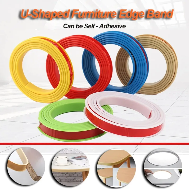 1m / 5m U-Shaped Seal Strip Self-Adhesive TPE Edge Banding Sealing Tape 9-40mm For Furniture Cabinet Desk Edge Guard Protector