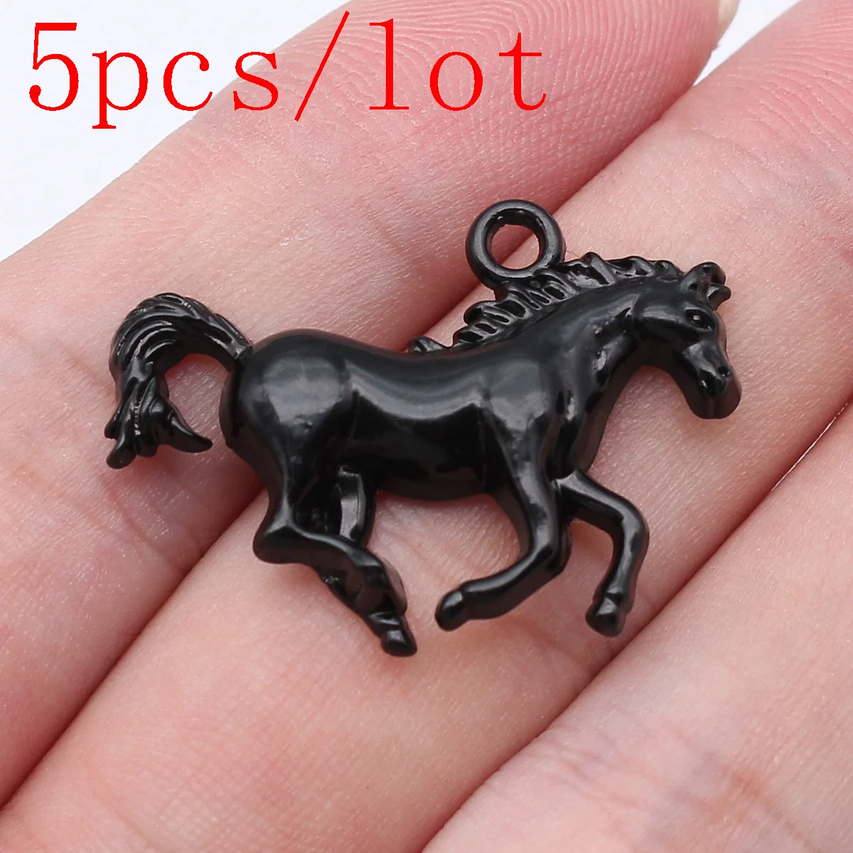 

5pcs Horse Charms Bracelet Pendant Accessories For Jewelry 31x22mm Black Color