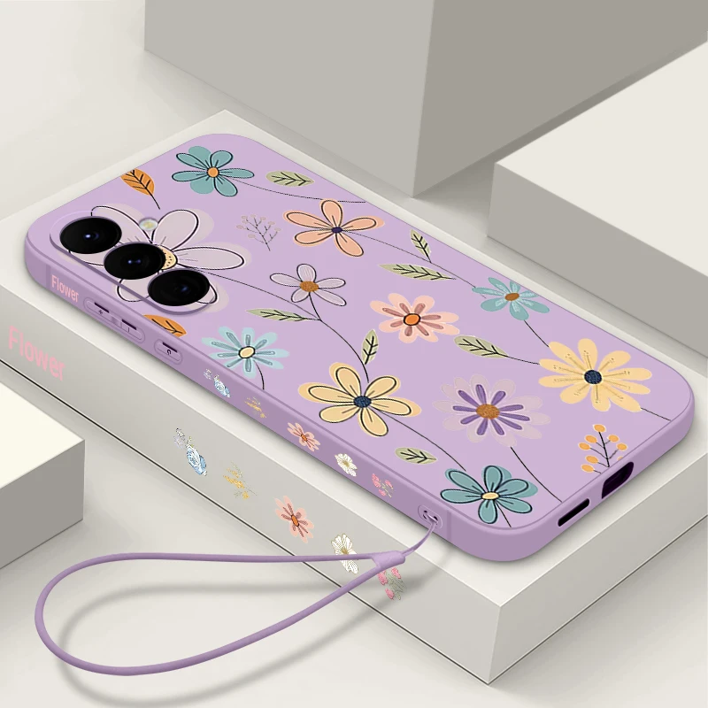 Cartoon Daisies Floral Lanyard Phone Case