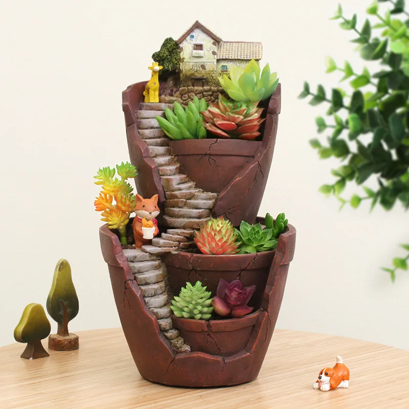 

Creative Flower Pot for Mini Succulents Plants Pots Resin Planter for Bonsai Castle in the Sky Home Garden Desktop Decoration