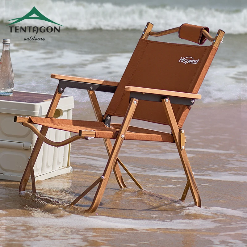 Chaise Hispeed pliante aluminium motif bois - Fauteuil léger pêche randonnée plage camping