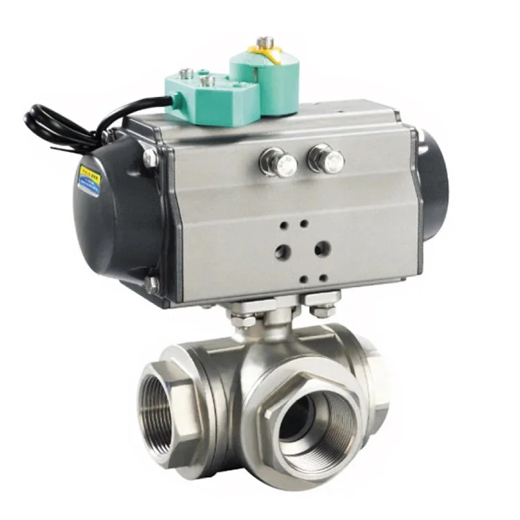 

L T Port NPT Threaded CF8M Stainless Steel pneumatic 3 way thread ball valve