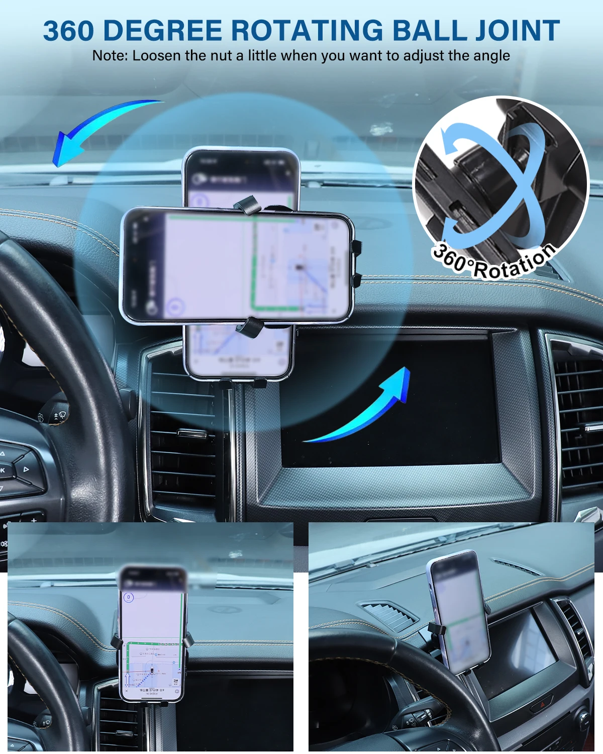 Car Phone Holder Mount For Ford Ranger 2015- Car Central Control Air Vent Cell Phone Holder 360-Degree Rotation