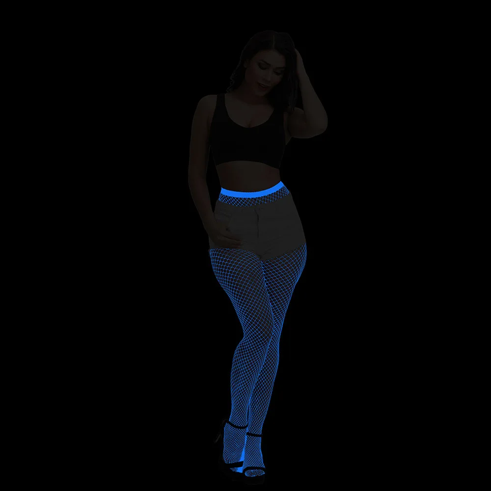 Leuchtende Netzstrümpfe für Damen, hohe Taille, im Dunkeln leuchtende Leggings, Strumpfhosen für Party, Halloween, Kostümzubehör – Detail 19