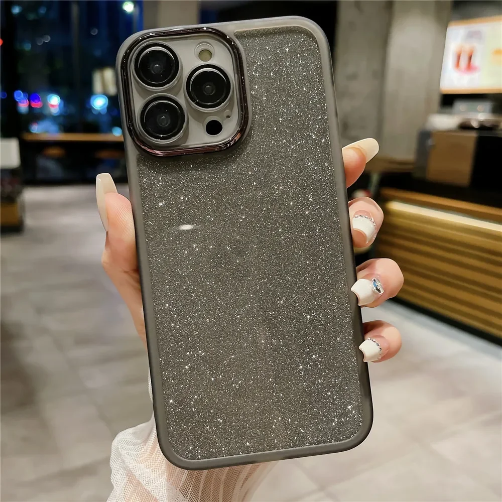 Glitter Full Lens Camera Protection Film Soft TPU Phone Case