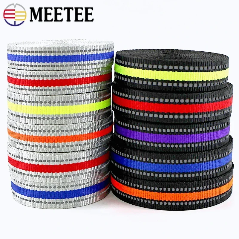 5/10M 15-25mm 컬러 반사 스트립 리본 밴드 벨트 개 목줄 웨빙 테이프 의류 안전 스트랩 DIY 재봉 공예 재료