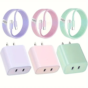 40W Dual Port USB C Fast Charger With 6.6ft Long USB C Charging Cable For iPhone 15 Pro Max/15 Pro/15/15 Plus And Other Devices 1