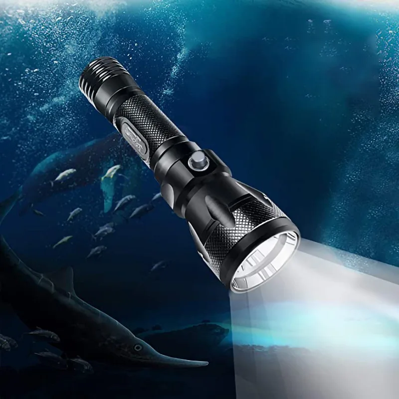 

D2 LED Underwater Scuba Lamp Diving Flashlight IPX8 edc Torch Diving Equipment 100m Waterproof 18650 Light Suit Swimming Lantern