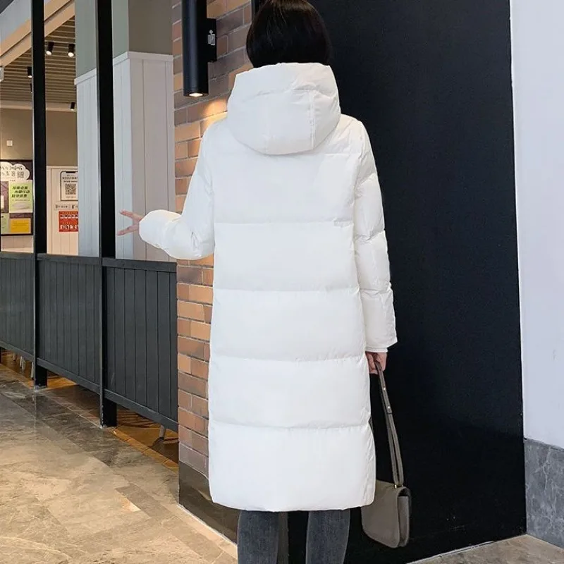 2023 New Women Down Jacket Winter Coat Female Loose Mid Length Version Parkas Detachable Hooded Outwear Warm Thick Overcoat