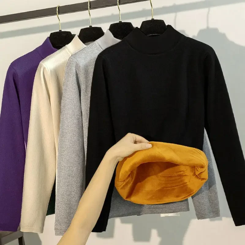 Winter Thermal Underwear Women Fleece Thickening Bottoming Shirt Women's Fashion Thermal Top M-4XL 90KG