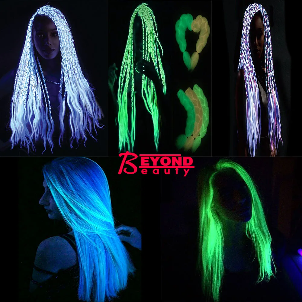 24 Inch Luminous Jumbo Braiding Hair Pre Stretched Afro Ombre Synthetic  Hair Braid Extension For White Women Box Twist