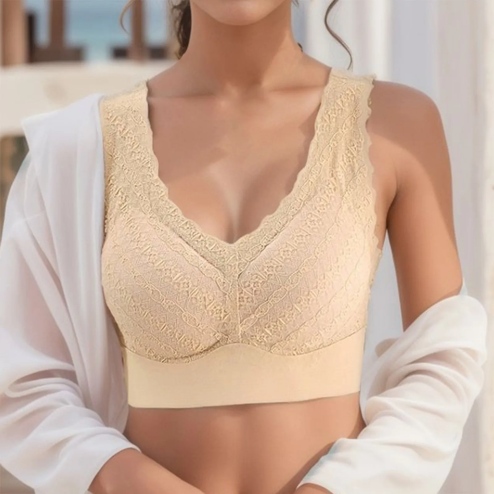 

Women's Summer Lace Bra Comfortable Seamless Gathering Underwear Tank Top Style Small Chest Push Up Bras Wire Free Lingerie