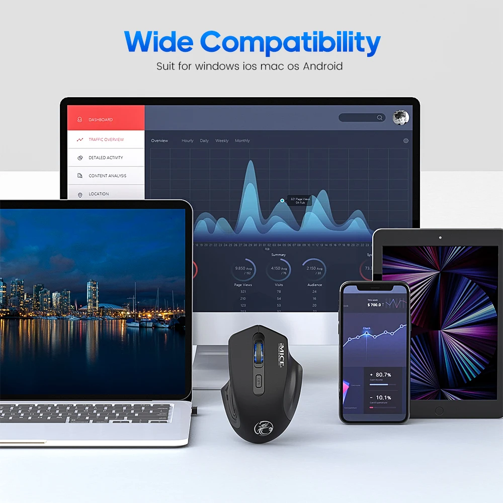 Wireless Bluetooth Rechargeable Mouse for Laptop Gaming Ergonomic Silent Usb Gamer Mause Computer PC