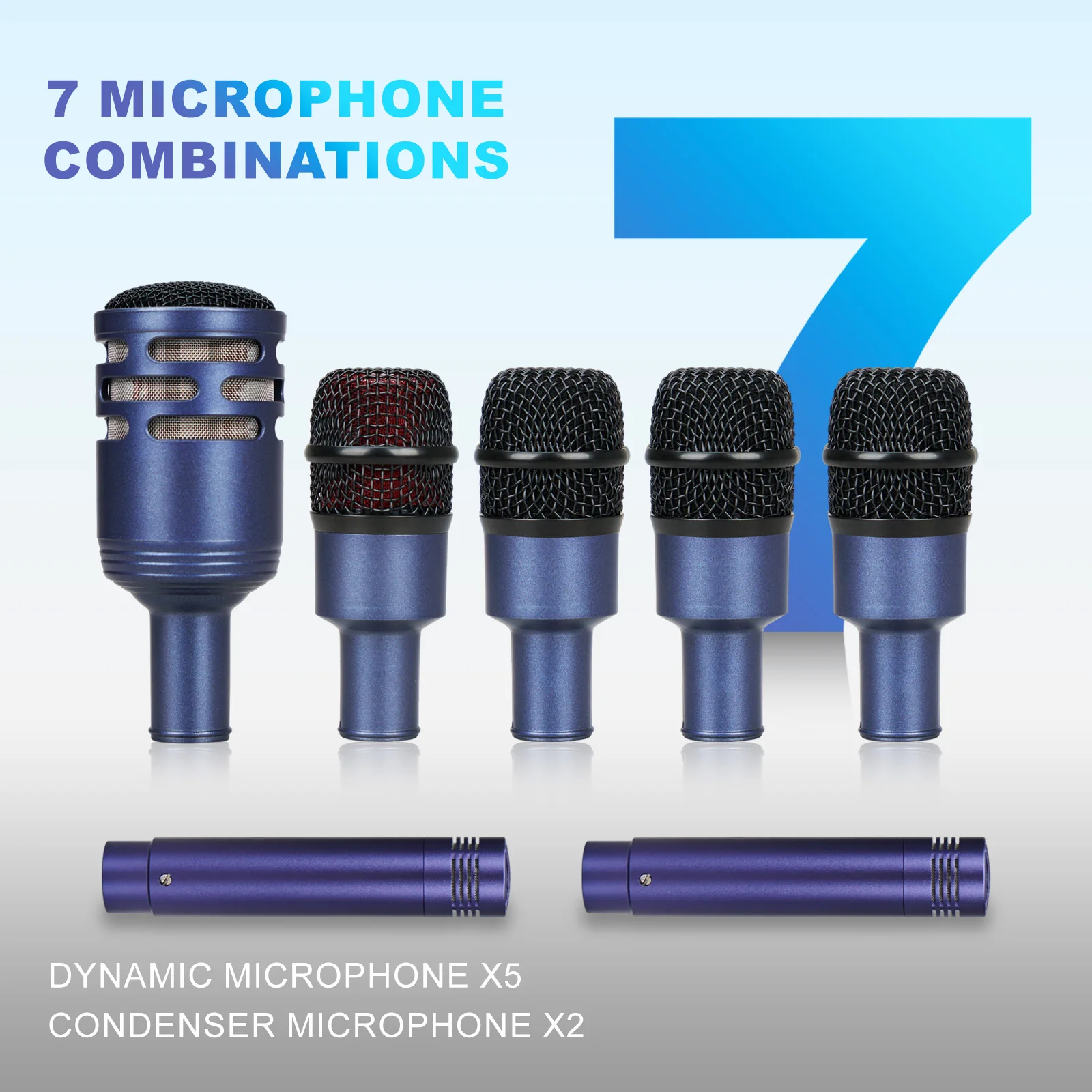 (paper box )7-Piece Wired Dynamic Drum Microphone Kick Bass, Instrument Tom/Snare & Cymbals Mic Set Instrument Mics