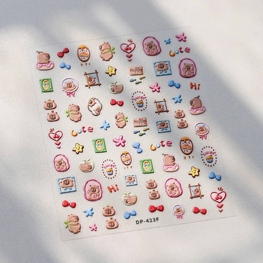 Lovely Capybara Cartoon Doodle 5D Soft Embossed Reliefs Self Adhesive Nail Art Sticker Cute Hamster 3D Manicure Decals nail stickers decorative stickers nail art decoration nail decals