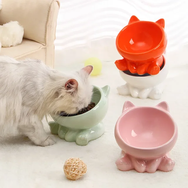 Cat And Dog Rice Bowl Pet Accessories Ceramic Diagonal High Feet Stable Cute Protection Cervical Spine Cat Dog Drinking Bowls Cat And Dog Rice Bowl Pet Accessories Ceramic Diagonal High Feet Stable Cute Protection Cervical Spine Cat Dog Drinking Bowls 